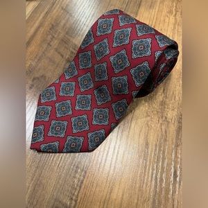 Geoffrey Beene Tie - 4in Geometric Paisley Red Silk Necktie - Men's Classic